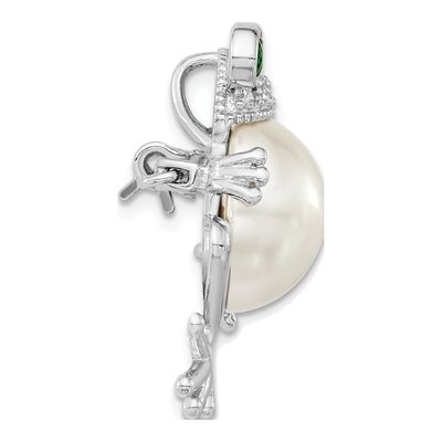 Sterling Silver Simulated Pearl & CZ Frog Pin Pendant – view 3