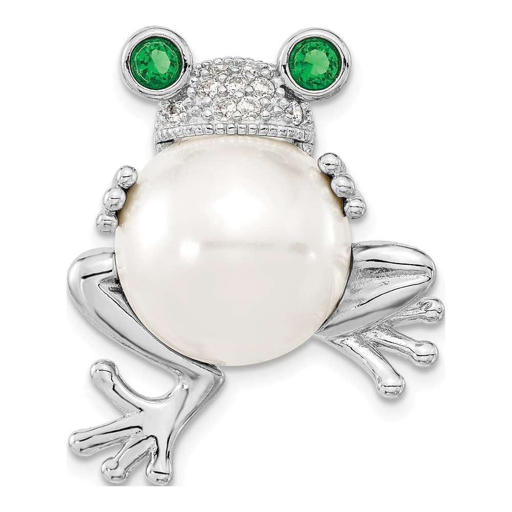 Cheryl M Sterling Silver Frog Pin with Pearl & CZ