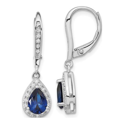 Sterling Silver CZ Leverback Earrings