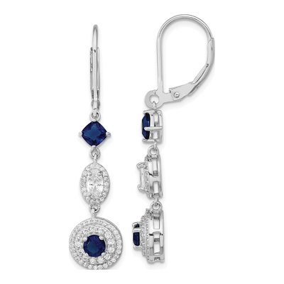 Sterling Silver CZ Cushion-Cut Brilliant-Cut Glass Leverback Earrings