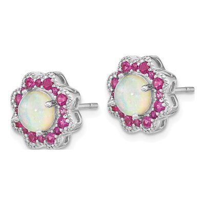 Sterling Silver 6mm Round Lab-Created Opal & Crystal Flower Stud Earrings – view 3