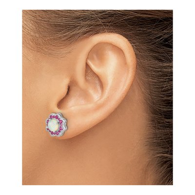 Sterling Silver 6mm Round Lab-Created Opal & Crystal Flower Stud Earrings – view 4