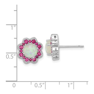Sterling Silver 6mm Round Lab-Created Opal & Crystal Flower Stud Earrings – view 5