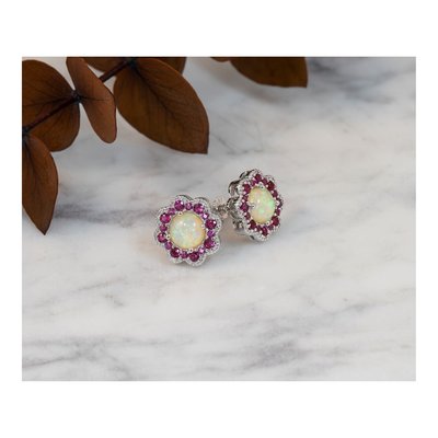 Sterling Silver 6mm Round Lab-Created Opal & Crystal Flower Stud Earrings – view 6