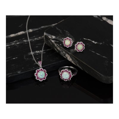 Sterling Silver 6mm Round Lab-Created Opal & Crystal Flower Stud Earrings – view 7