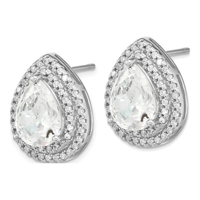 Sterling Silver CZ Pear Double Halo Stud Earrings – view 3