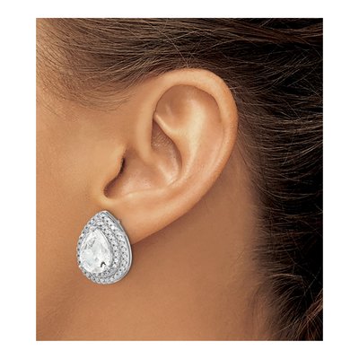 Sterling Silver CZ Pear Double Halo Stud Earrings – view 4