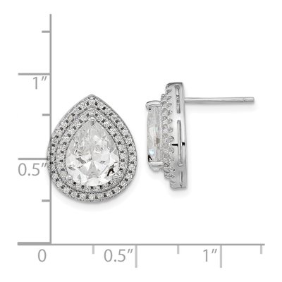 Sterling Silver CZ Pear Double Halo Stud Earrings – view 5