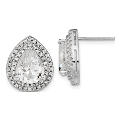 Sterling Silver CZ Pear Double Halo Stud Earrings