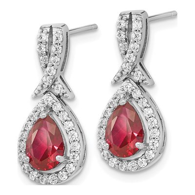 Sterling Silver Lab-Created Ruby & CZ Teardrop Dangle Earrings – view 3