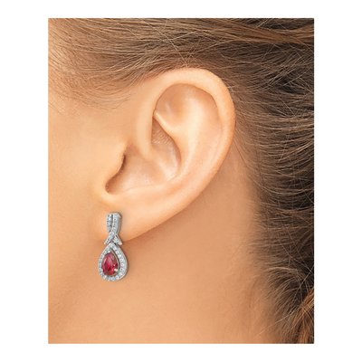 Sterling Silver Lab-Created Ruby & CZ Teardrop Dangle Earrings – view 4
