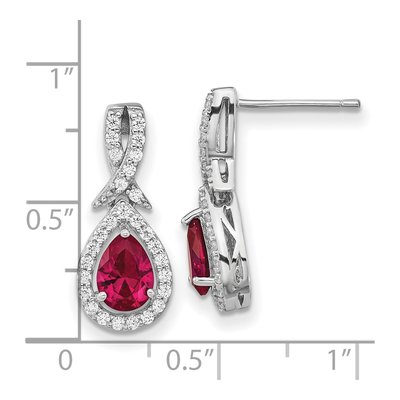 Sterling Silver Lab-Created Ruby & CZ Teardrop Dangle Earrings – view 5