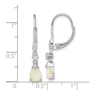 Sterling Silver Lab-Created Opal & CZ Cabochon Brilliant-Cut Leverback Earrings – view 5