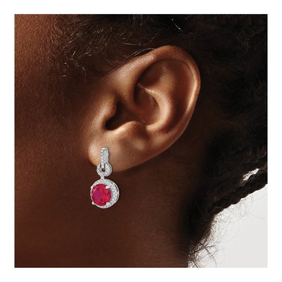 Sterling Silver Lab-Created Ruby & CZ Halo Dangle Earrings – view 4