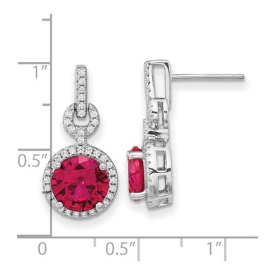 Sterling Silver Lab-Created Ruby & CZ Halo Dangle Earrings – view 5