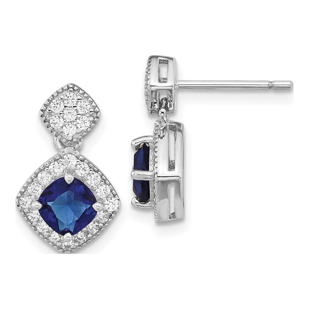 Sterling Silver CZ Glass Dangle Earrings