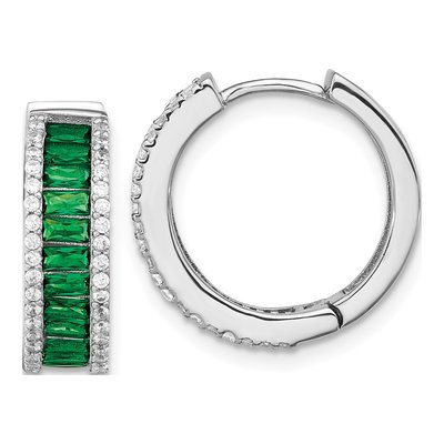 Sterling Silver 18mm Crystal & CZ Huggie Hoop Earrings