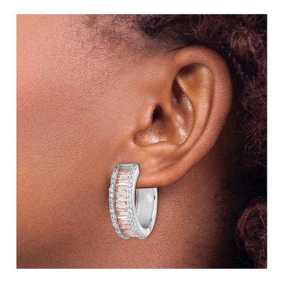 Gold-Plated Sterling Silver 18mm Crystal & CZ Huggie Hoop Earrings – view 4