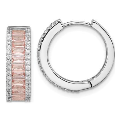 Gold-Plated Sterling Silver 18mm Crystal & CZ Huggie Hoop Earrings