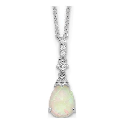 Sterling Silver Lab-Created Opal & CZ Teardrop Pendant Necklace