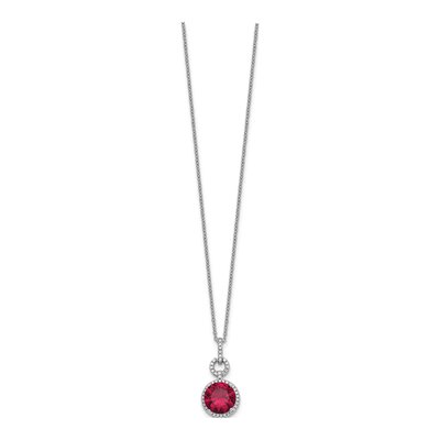 Sterling Silver Lab-Created Ruby & CZ Halo Necklace – view 3