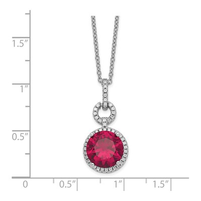 Sterling Silver Lab-Created Ruby & CZ Halo Necklace – view 4