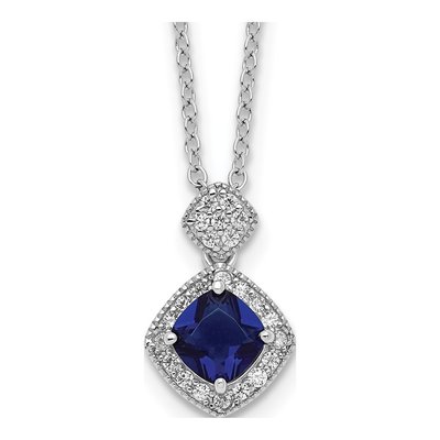Sterling Silver CZ Glass Pendant Necklace