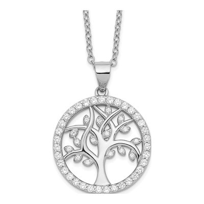 Sterling Silver CZ Tree of Life Pendant Necklace
