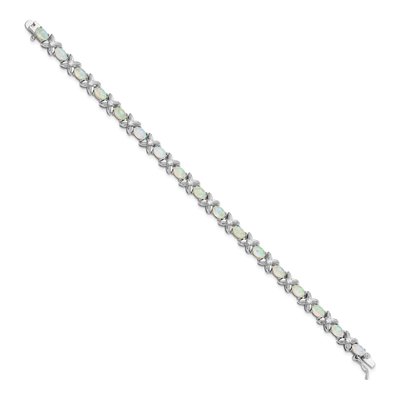 Sterling Silver Lab-Created Opal & CZ Fancy Cabochon Brilliant-Cut Bracelet – view 2