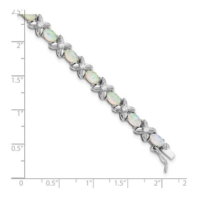 Sterling Silver Lab-Created Opal & CZ Fancy Cabochon Brilliant-Cut Bracelet – view 4