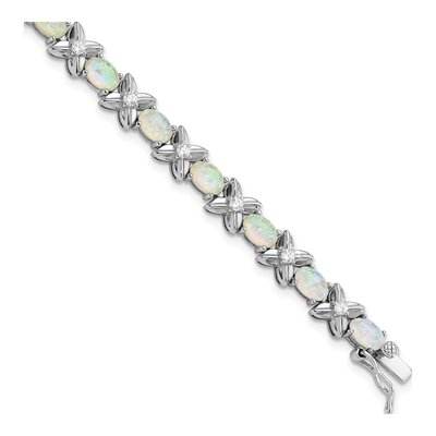 Sterling Silver Lab-Created Opal & CZ Fancy Cabochon Brilliant-Cut Bracelet