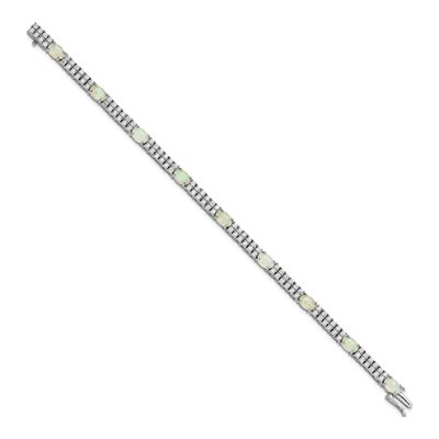 Sterling Silver Lab-Created Opal & CZ Fancy Cabochon Brilliant-Cut Bracelet – view 2