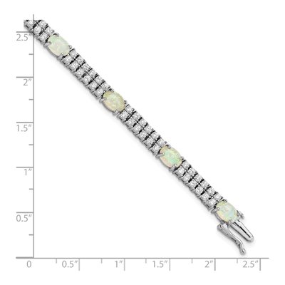 Sterling Silver Lab-Created Opal & CZ Fancy Cabochon Brilliant-Cut Bracelet – view 4