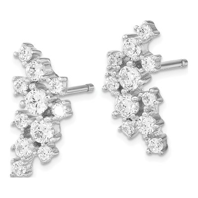 Sterling Silver Round CZ Cluster Stud Earrings – view 3