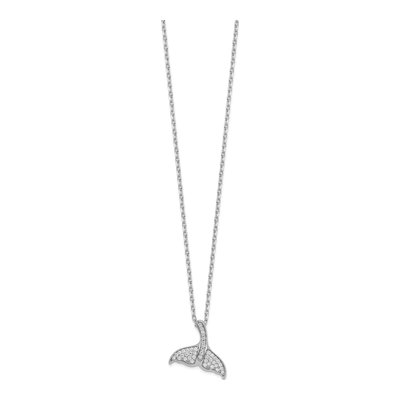 Sterling Silver CZ Whale Tail Pendant Necklace – view 3