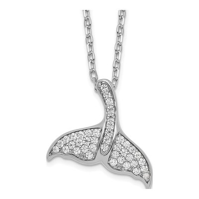 Sterling Silver CZ Whale Tail Pendant Necklace