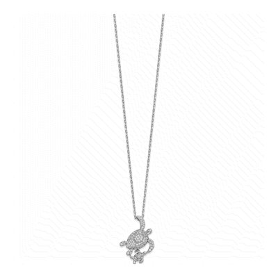 Sterling Silver CZ Turtles Pendant Necklace – view 3