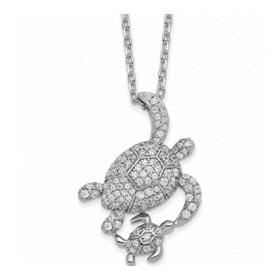 Sterling Silver CZ Turtles Pendant Necklace