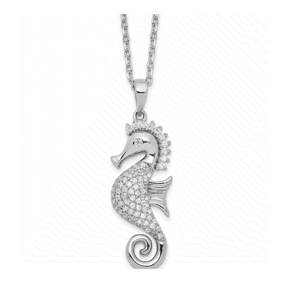 Sterling Silver CZ Seahorse Pendant Necklace