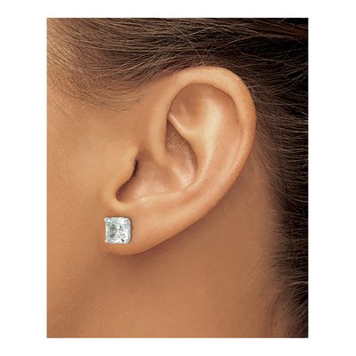 Sterling Silver CZ Square Stud Earrings – view 4