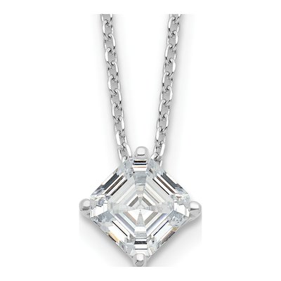 Sterling Silver CZ Square Step-Cut Pendant Necklace