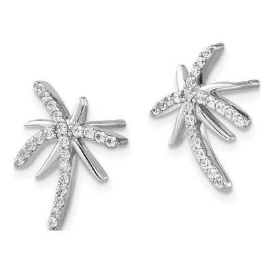 Sterling Silver 1.2mm Round CZ Palm Tree Stud Earrings – view 3