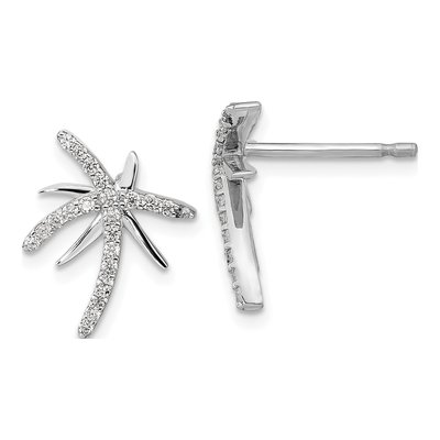 Sterling Silver 1.2mm Round CZ Palm Tree Stud Earrings