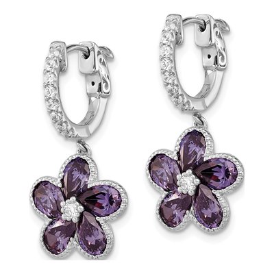 Sterling Silver CZ Flower Dangle Earrings – view 3