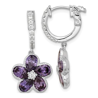 Sterling Silver CZ Flower Dangle Earrings