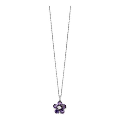 Sterling Silver CZ Flower Pendant Necklace – view 3