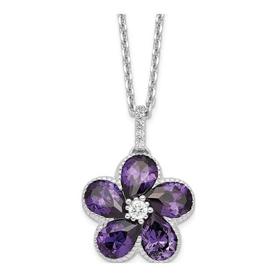 Sterling Silver CZ Flower Pendant Necklace