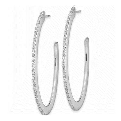 Sterling Silver 55mm CZ Oval J- Hoop Earrings – view 3