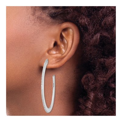 Sterling Silver 55mm CZ Oval J- Hoop Earrings – view 4