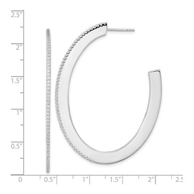Sterling Silver 55mm CZ Oval J- Hoop Earrings – view 5